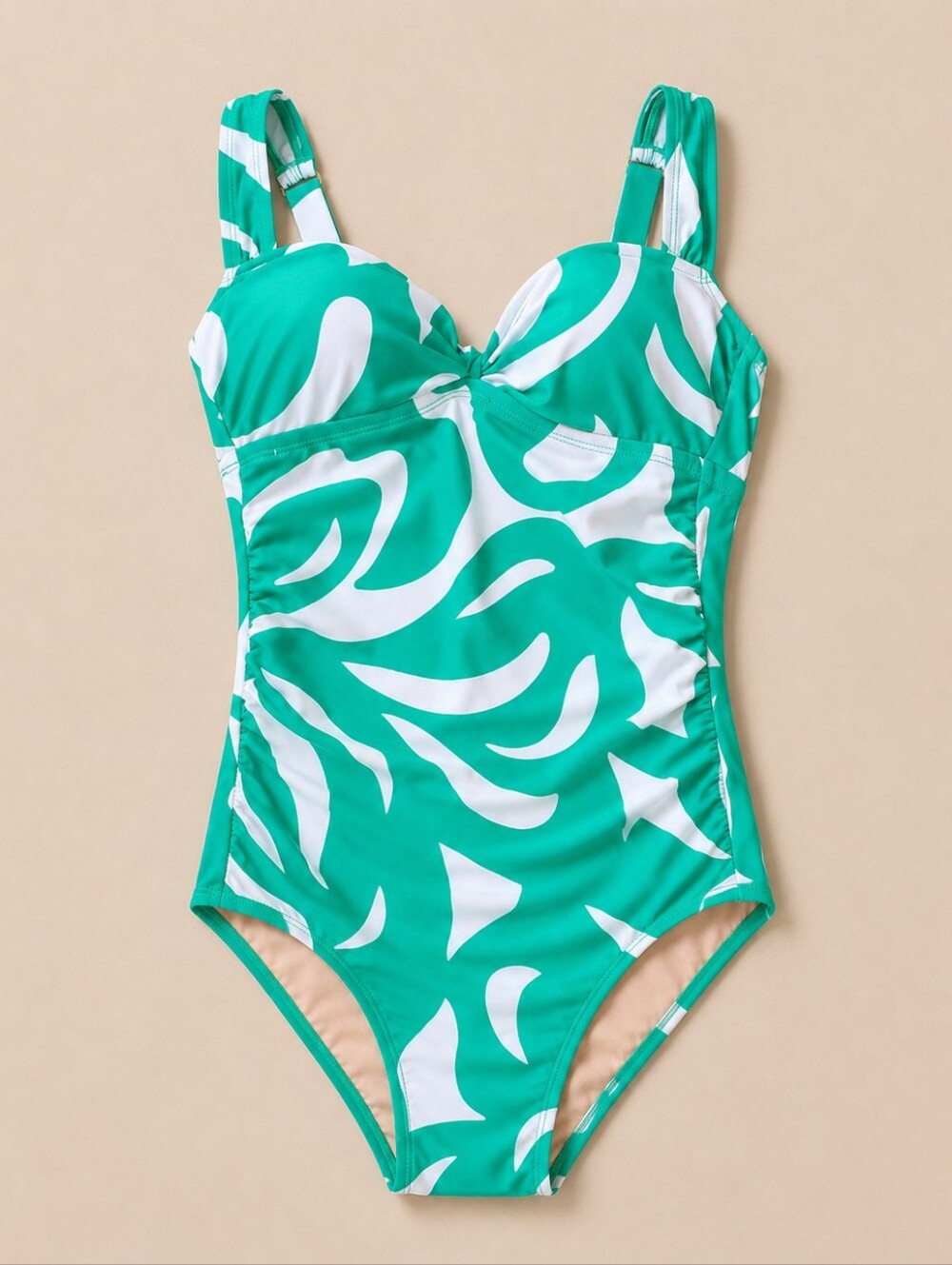 Shade & Shore Leaf Print Green One Piece Swimsuit Womens XS  Tummy Control Beach